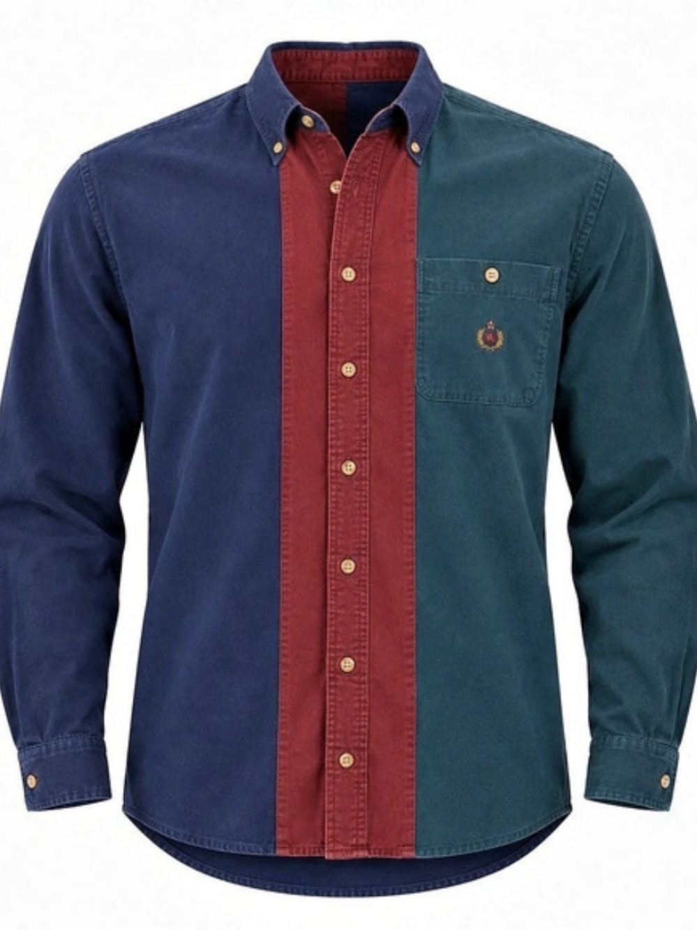 Vintage Bugle Boy Long Sleeve Button Down Shirt Men's Navy, Red, Green Size XL